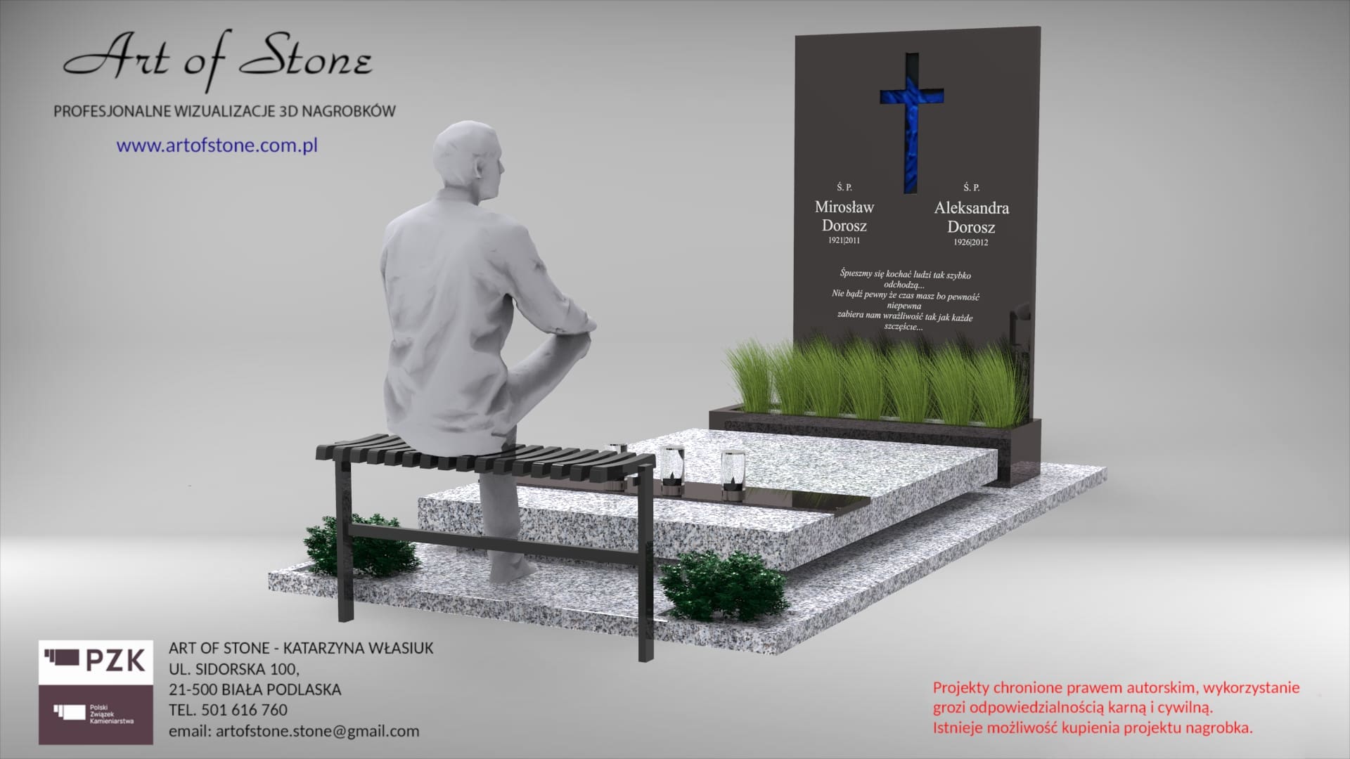 Nowoczesny nagrobek z krzyżem ze szkła