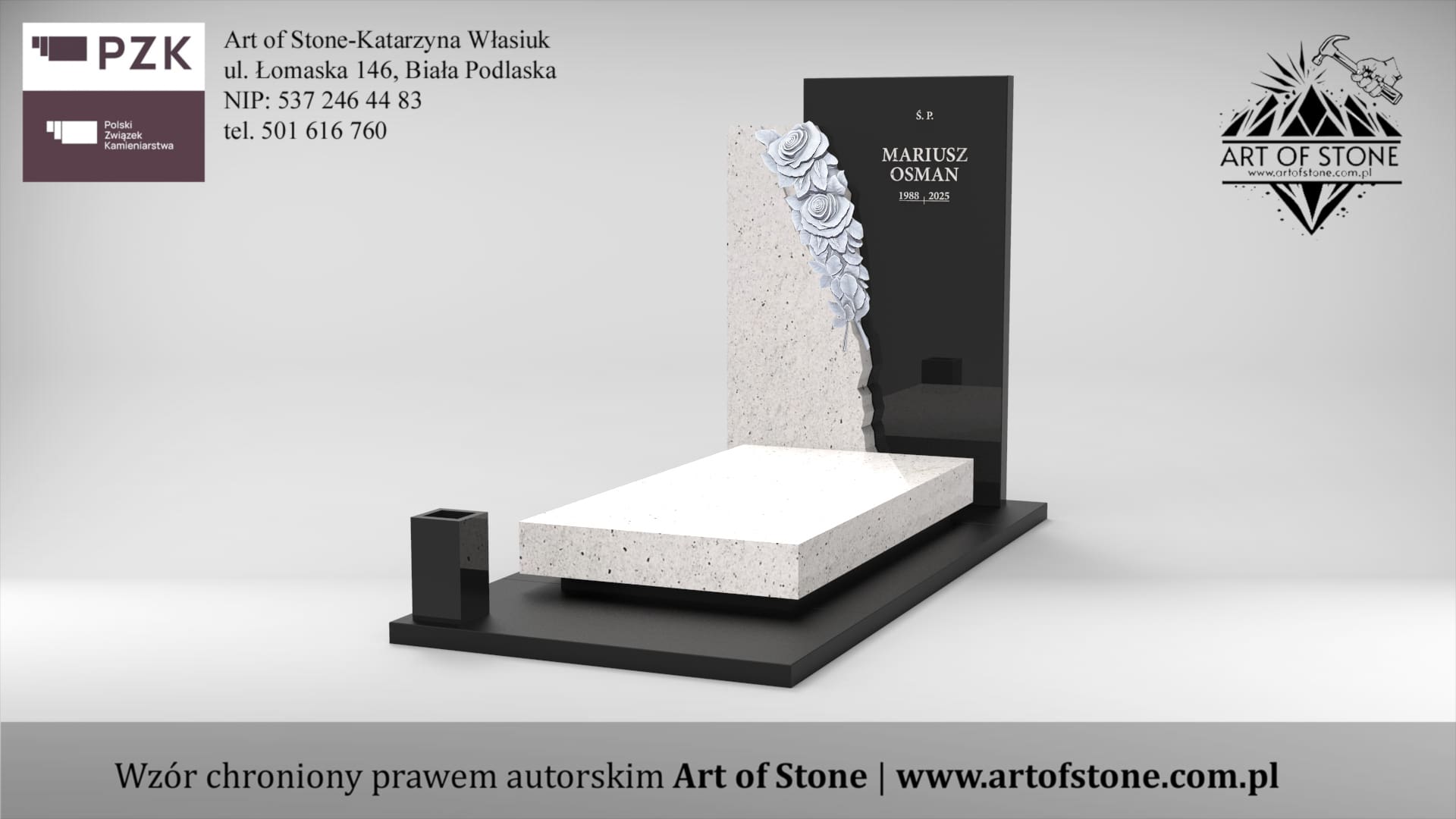 Nagrobek z rzeźbą róży