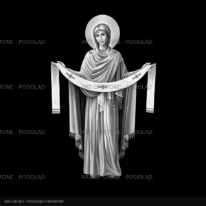 Maryja z welonem opieki — monochromatyczny wzór do graweru na czarnym tle