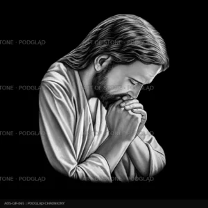 Jezus pogrążony w modlitwie – monochromatyczny wzór do graweru na czarnym tle