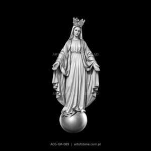 Maryja — pełna postać w koronie – monochromatyczny wzór do graweru na czarnym tle