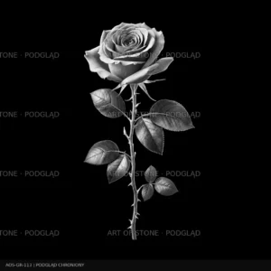 Róża na łodydze – monochromatyczny wzór do graweru na czarnym tle